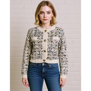 Freshman 1996 Ivory Multicolored Cardigan Sz M Light Academia Preppy Clueless